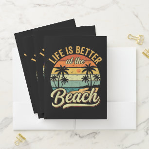 Life is Better At The Beach Retro Summer Vacation Pocket Folder