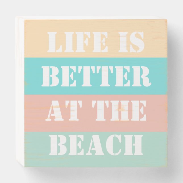 Life is Better at the Beach Retro Wooden Box Sign (Front Horizontal)