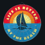 Life is better at the beach sailing ship sunset dart board<br><div class="desc">Life is better at the beach sailing ship sunset Dart Board. Beautiful wall decor for beach home, house party, office, college dorm, wedding, garden, bar, cafe, cool mancave etc. Fun Birthday gift idea for friends, family, sailor, skipper, boat captain, fisher, boat owner etc. Personalized professional dartboards with seaside design. Fun...</div>