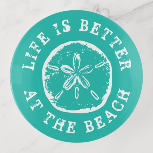 Life is better at the beach sand dollar seashell trinket tray