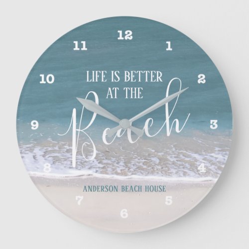Life Is Better At The Beach Sand  Water Photo Large Clock