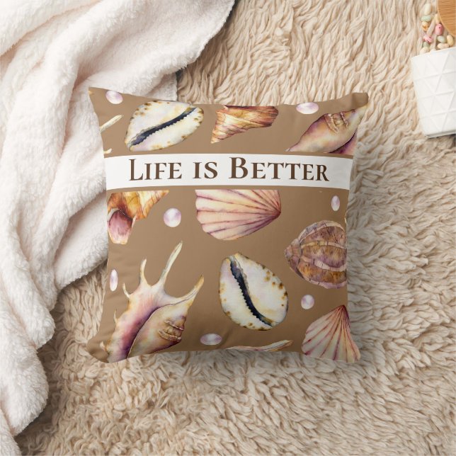 Life is Better at the Beach / Sea Shells / Throw Pillow (Blanket)