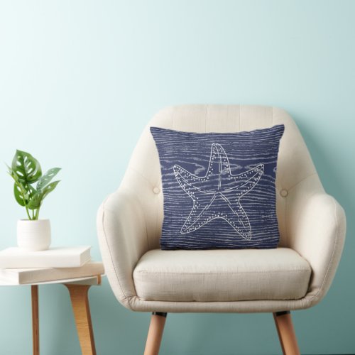 Life is Better at the Beach Starfish Navy Blue  Throw Pillow