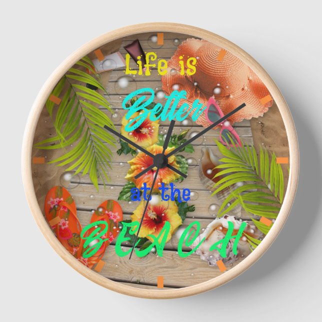 Life is Better at the Beach Tropical Summer Fun Clock (Front)