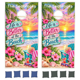 Life Is Better at the Beach Tropical Sunset Ocean  Cornhole Set
