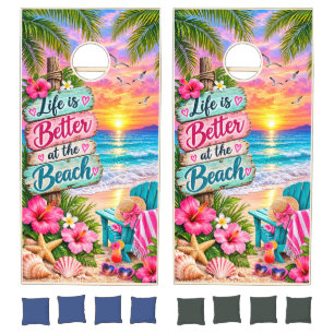 Life Is Better at the Beach Tropical Sunset Ocean  Cornhole Set