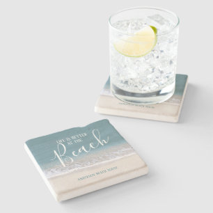 Life Is Better At The Beach Water and Sand Photo Stone Coaster