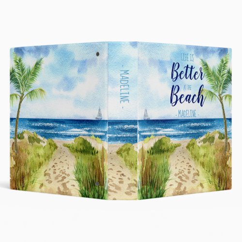 Life is Better at the Beach Watercolor Monogram 3 Ring Binder