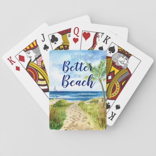 Life is Better at the Beach Watercolor Quote Playing Cards