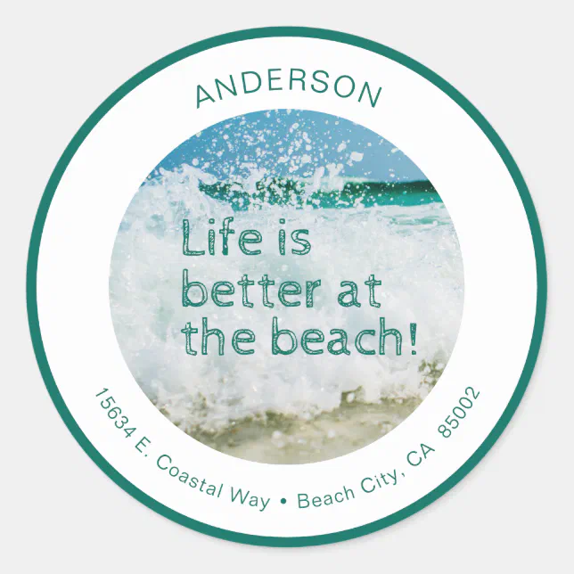 Life Is Better At The Beach Wave Classic Round Sticker | Zazzle