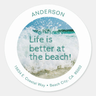 Life Is Better At The Beach Wave Classic Round Sticker