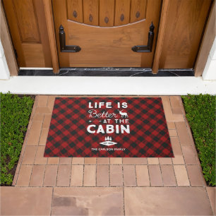 Life is Better at the Cabin Rustic Family Name Doormat