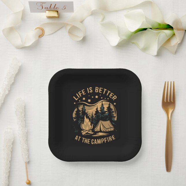 Life Is Better At The Campfire Camper Camp Camping Paper Plates (Wedding)