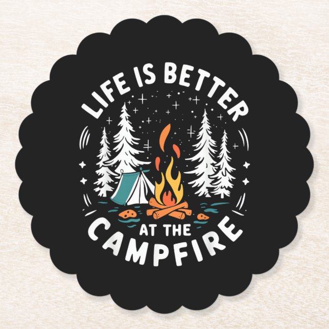 Life is Better at The Campfire Funny Camping Paper Coaster (Front)