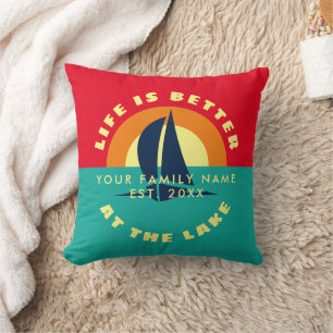 Life is better at the lake beautiful sunset decor throw pillow