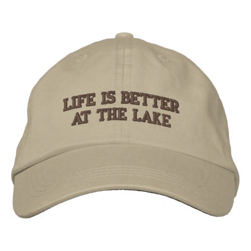 Life is better at the lake beige embroidered hat