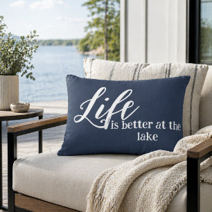 Life is better at the lake Blue and White Vacation Accent Pillow