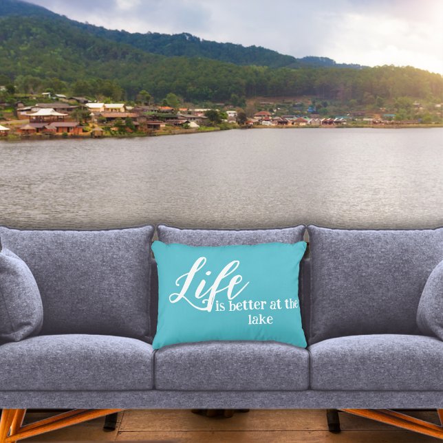 Life is better at the lake Blue and White Vacation Accent Pillow (Creator Uploaded)