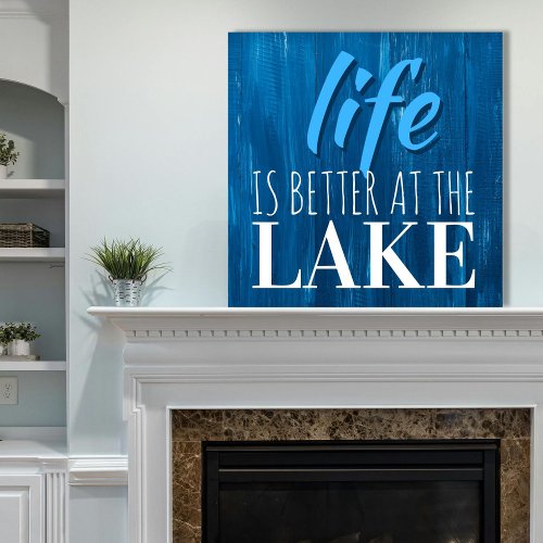 Life is Better at the Lake Blue Wood Nautical Square Wall Clock