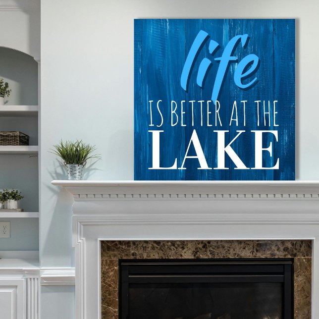 Life is Better at the Lake Blue Wood Nautical Square Wall Clock (Life is Better at the Lake Canvas Mockup)