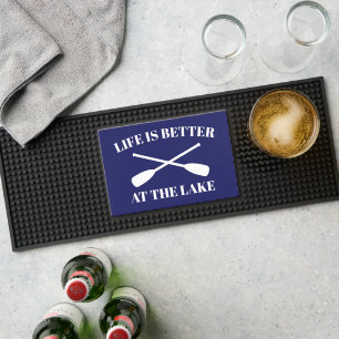 Life is better at the lake boat rowing oars logo bar mat