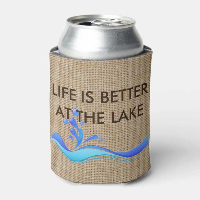 Life is Better at the Lake Burlap Can Cooler (Can Front)