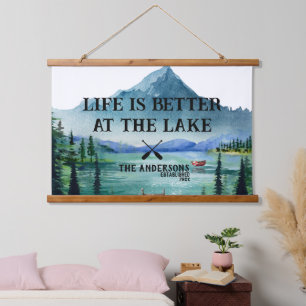 Life is Better at the Lake   Family Name Hanging Tapestry
