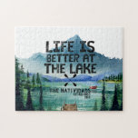 Life is Better at the Lake | Family Name Jigsaw Puzzle<br><div class="desc">Who doesn't have fond memories of the warm days and nights spent among pine trees, and around the campfire? Remember all of those times you went to summer camp or camped at your favorite lake as a kid? Add your custom wording to this design by using the "Edit this design...</div>