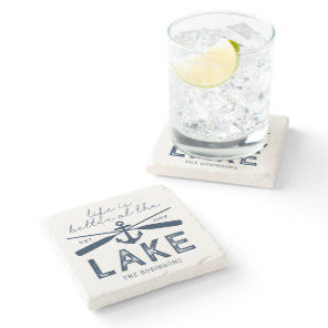 Life is Better at the Lake Family Name Stone Coaster