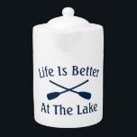 Life is better at the lake funny crossed boat oars teapot<br><div class="desc">Life is better at the lake funny crossed boat oars teapot. Cute accessory with nautical rowing paddles and humorous quote.</div>
