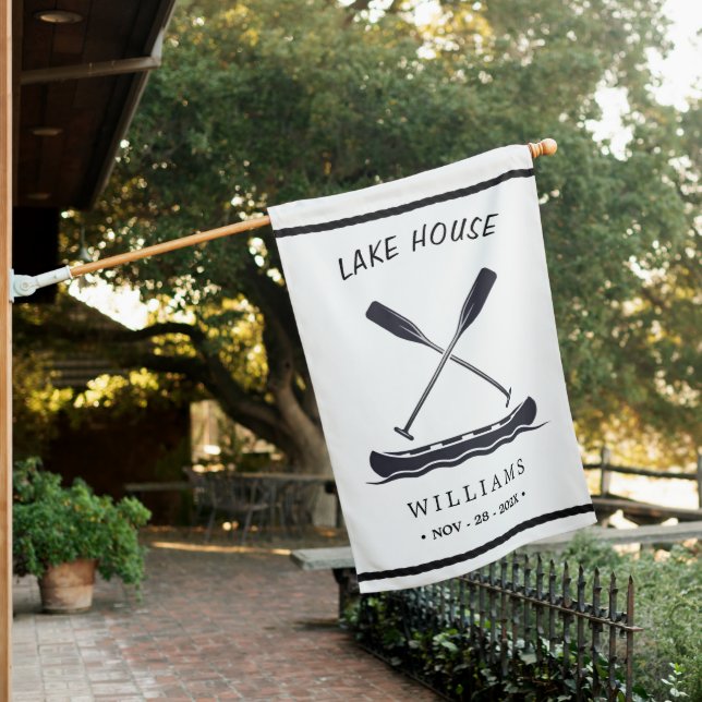 Life is better at the Lake House, Black and White  House Flag (In SItu)