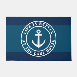 Life is better at the lake house navy blue anchor doormat
