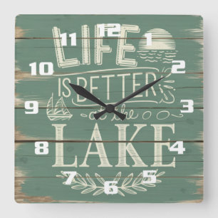 Life is better at the Lake Nautical Inspired Square Wall Clock