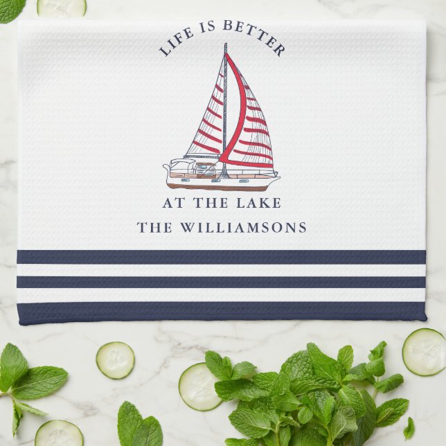 Life is Better at the Lake Nautical Kitchen Towel (Folded)