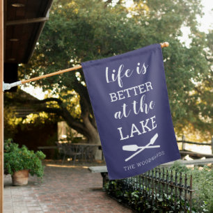 Life Is Better at the Lake Navy Blue House Flag