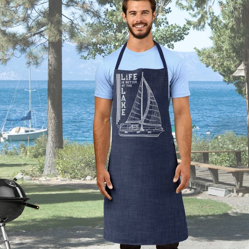Life is Better at the Lake Navy Blue White Apron