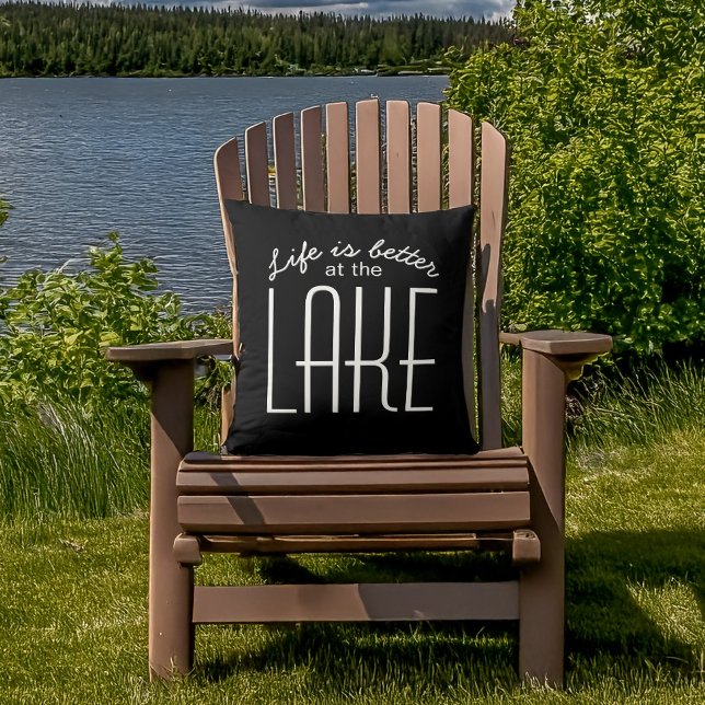 Life is Better at the Lake Quote Black White Chic Throw Pillow (Creator Uploaded)