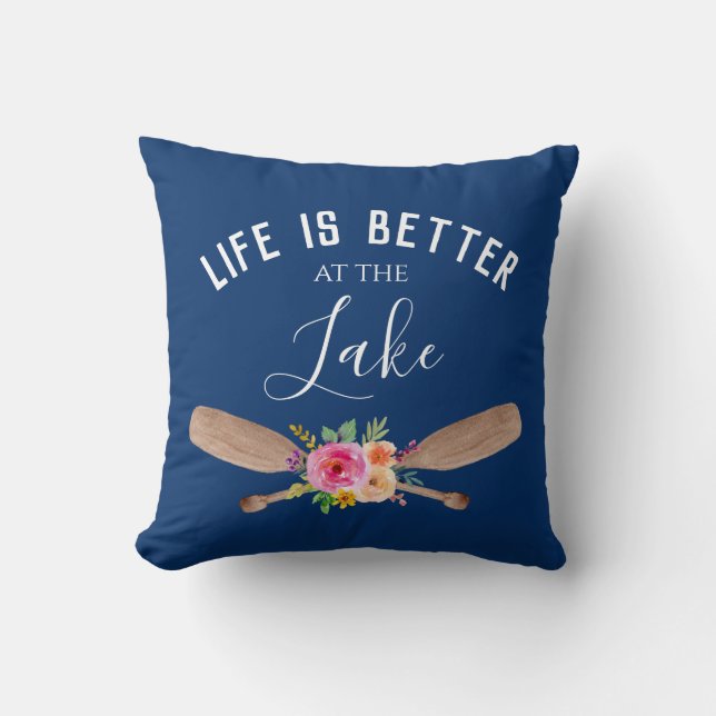 Life Is Better At The Lake Rustic Navy Throw Pillow (Front)