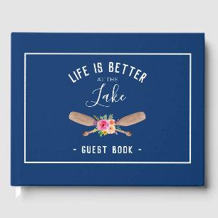 Life Is Better At The Lake Rustic Navy White Guest Book