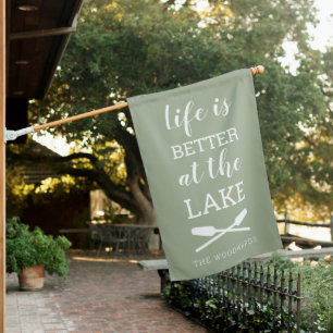 Life Is Better at the Lake Sage Green House Flag
