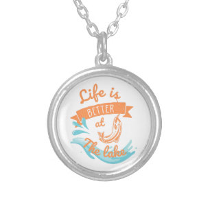 life is better at the lake silver plated necklace