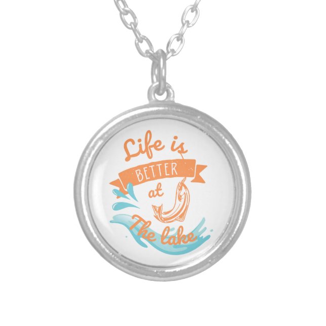 life is better at the lake silver plated necklace (Front)