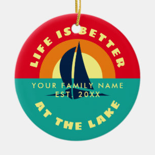 Life is better at the lake summer Christmas tree Ceramic Ornament