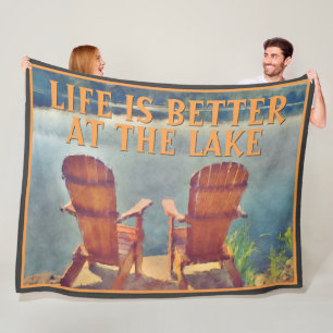 Life Is Better At The Lake Watercolor Art Painting Fleece Blanket