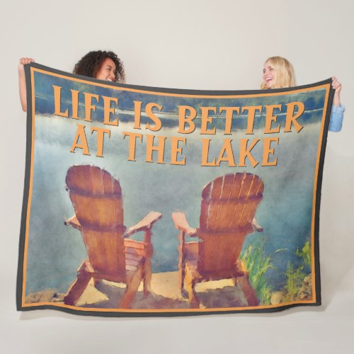 Life Is Better At The Lake Watercolor Art Painting Fleece Blanket