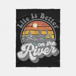 Life Is Better At The River Funny Pontoon Boat Boa Fleece Blanket