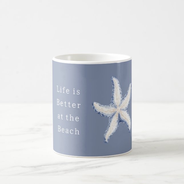 Life is Better Beach Blue White Starfish Coffee Mug (Center)