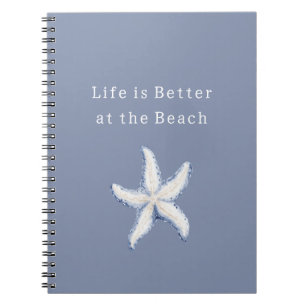 Life is Better Beach Blue White Starfish Notebook