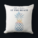 Life is Better Beach Pineapple Family Vacation Outdoor Pillow<br><div class="desc">A sunset beach and the horizon scene pineapple shape showing a calm ocean. Perfect for summer vacations, bachelorette parties and celebrations! TIP - Pair this with matching items like the water bottle, glasses, and can coolers in this collection. Add your name or name of guest by clicking the "Personalize" button...</div>