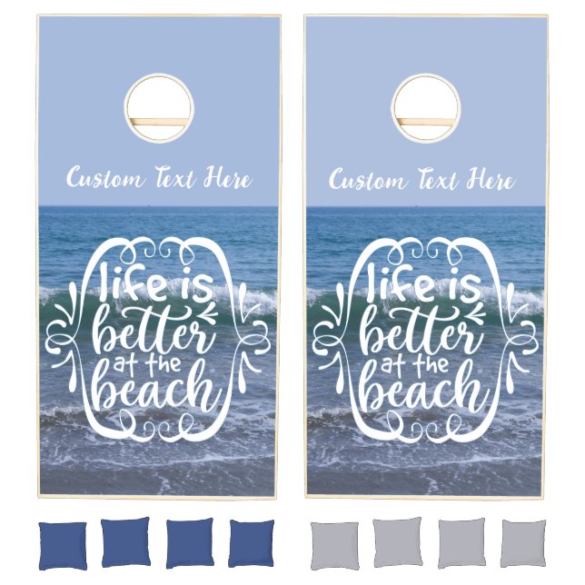 Life is Better Beach Quote Ocean Wave Personalized Cornhole Set (Set)